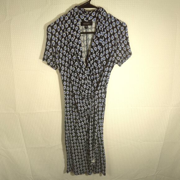 Karen Kane Small Women’s Blue Wrap Dress Paisley Print Short Sleeve Made in USA - Picture 1 of 4